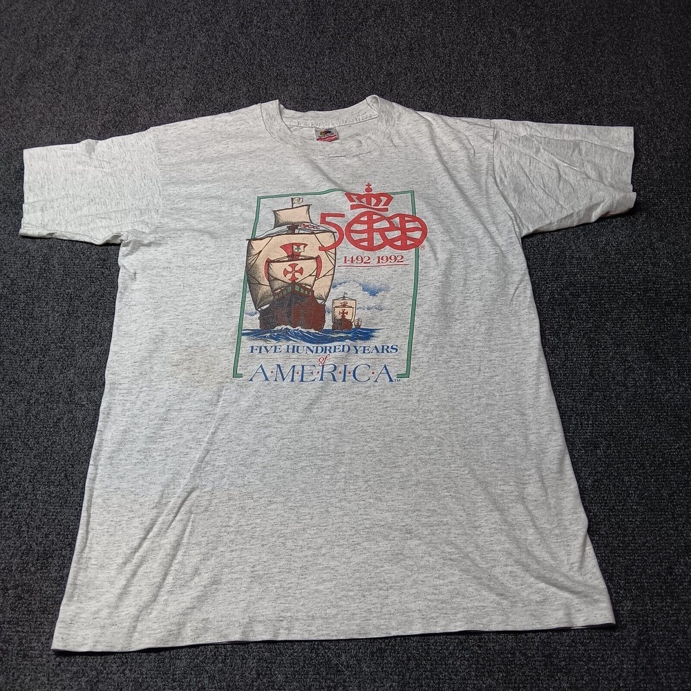 Vintage Christopher Columbus Celebration Shirt Adult Large Gray Single Stitch T